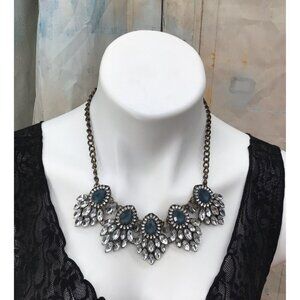 Baublebar Womans 18" Blue White Rhinestone Necklace Tear Drop Prong Set Facetted